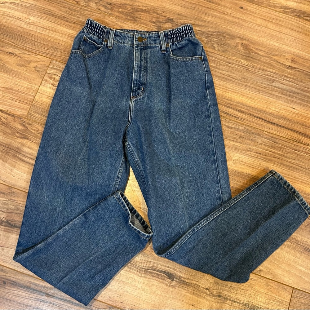 Vintage L.L. Bean Women's Straight Leg Jeans in Dark Blue Denim